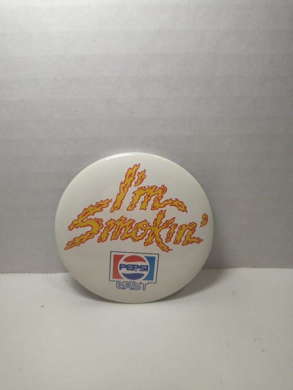 Vintage cirra 1980s I'm Smokin' Pepsi East Coast 3" Advertising Pinback Button